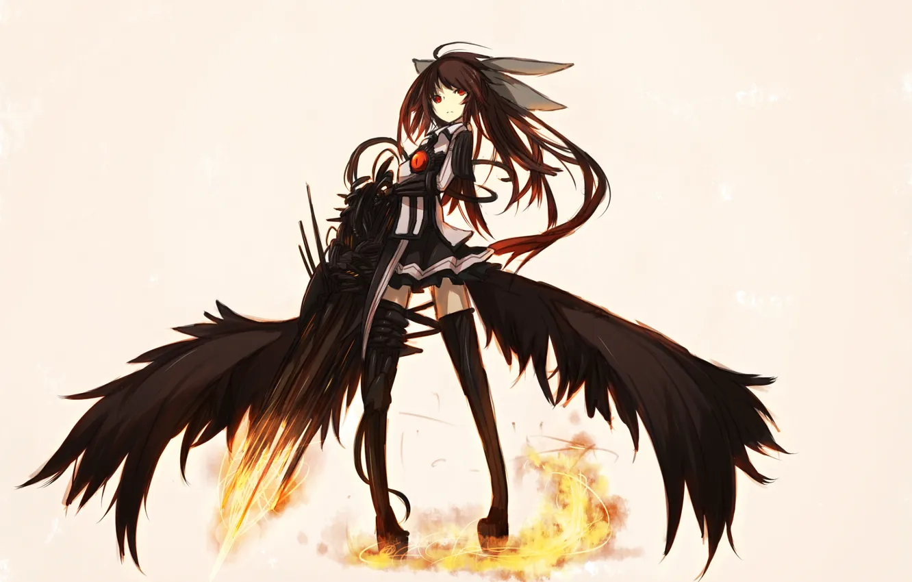 Photo wallpaper girl, weapons, wings, anime, art, reiu equipment, utsuho, touhou, shirogane usagi