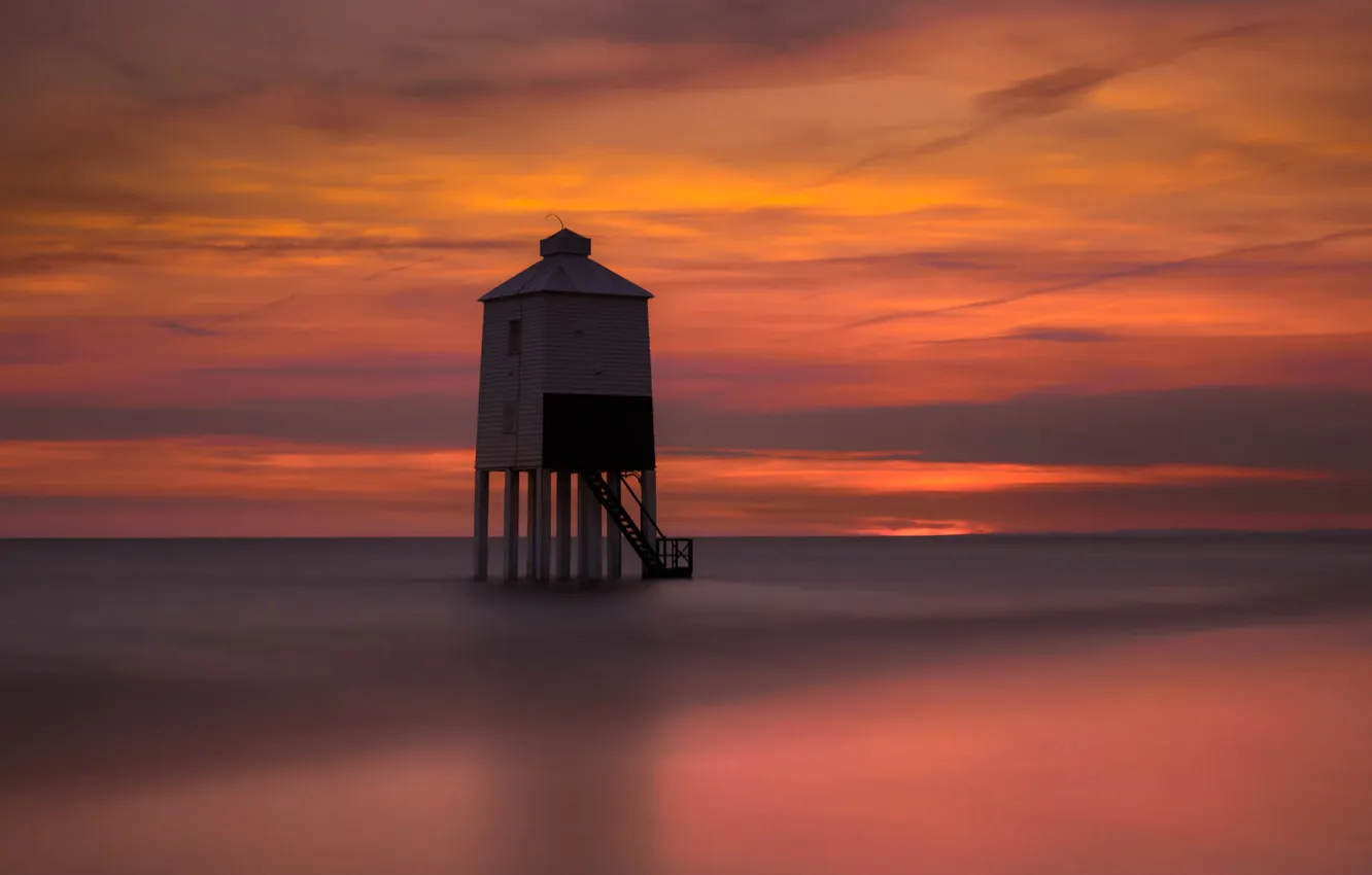 Photo wallpaper the sky, water, England, tower, glow