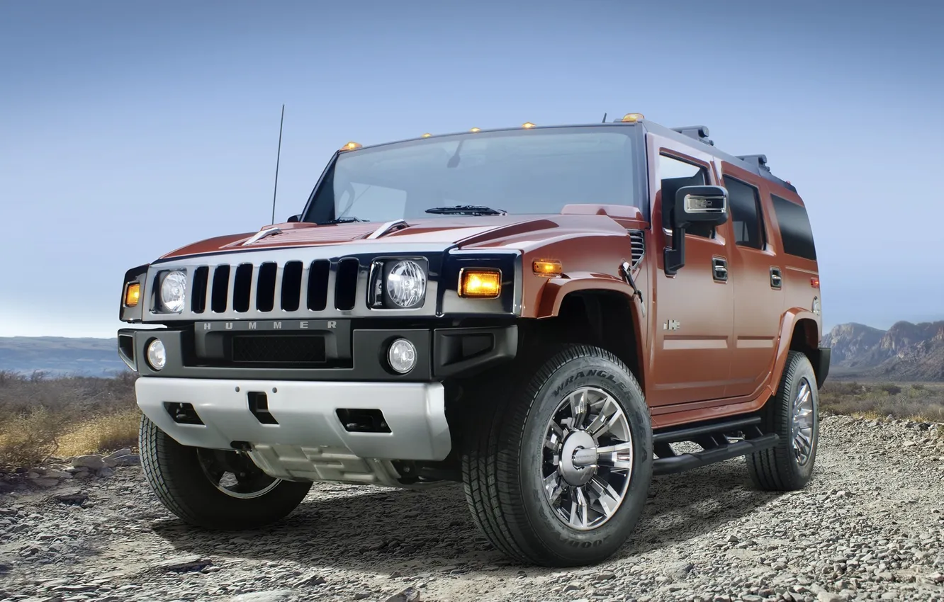 Photo wallpaper red, the steppe, Hummer