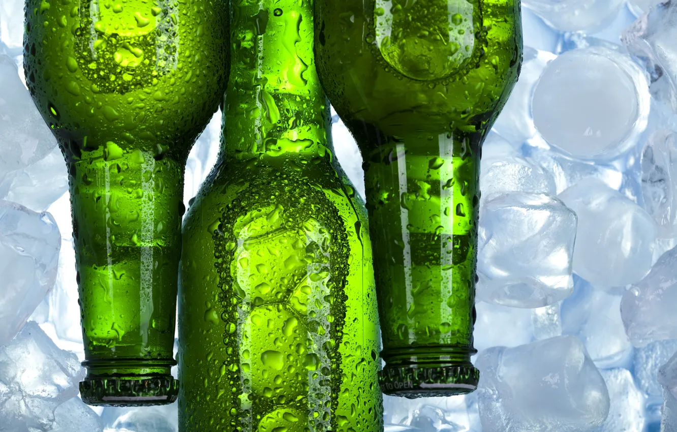 Photo wallpaper beer, ice, three, bottle
