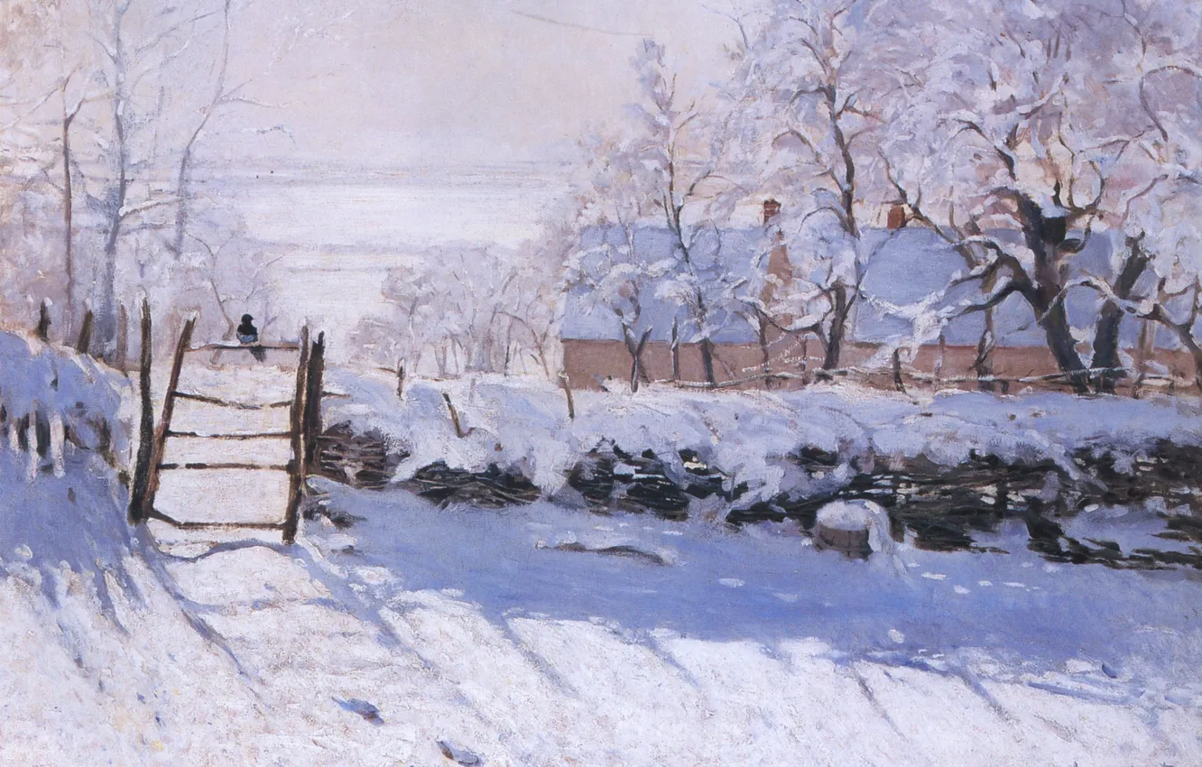 Photo wallpaper winter, snow, landscape, bird, picture, Claude Monet, Forty, The Walk