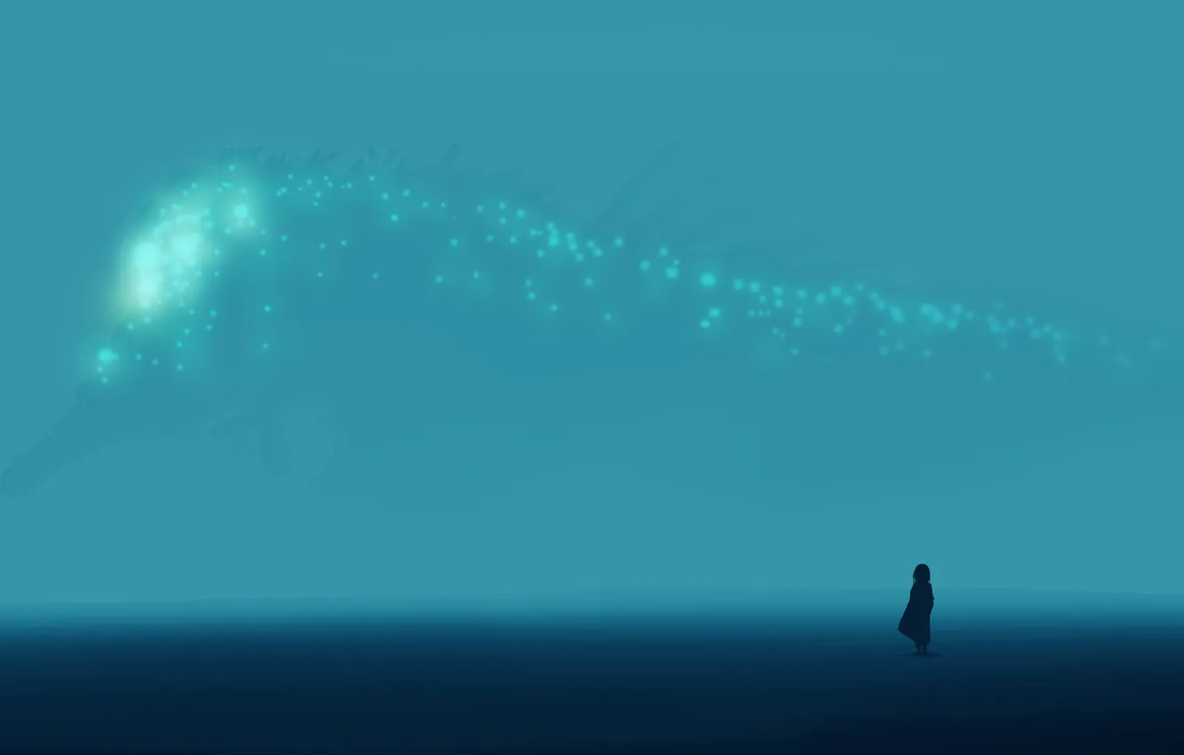 Photo wallpaper lights, fog, fiction, ship, skeleton, girl, postapokalipsis