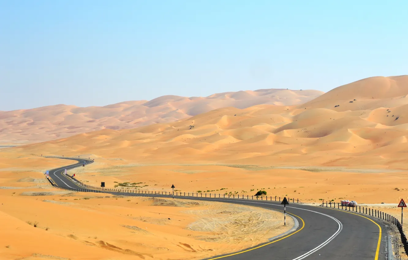 Photo wallpaper road, sand, the sky, landscape, nature, the way, desert, horizon