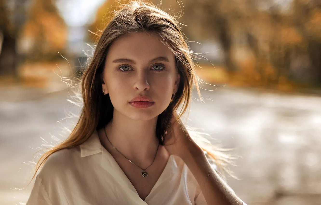 Photo wallpaper look, background, model, portrait, makeup, hairstyle, brown hair, beauty