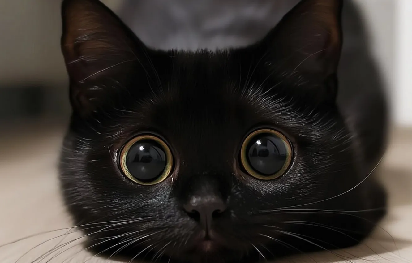 Photo wallpaper eyes, black, kitty, created AI