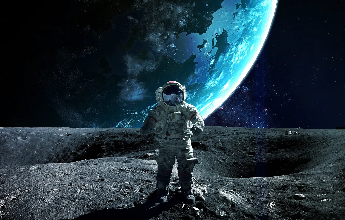 Photo wallpaper planet, astronaut, sci fi