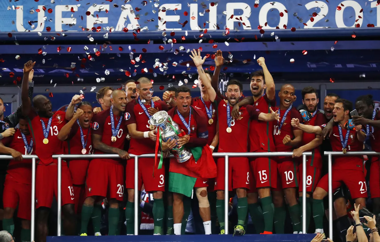 Photo wallpaper joy, football, victory, sport, back, team, form, Portugal