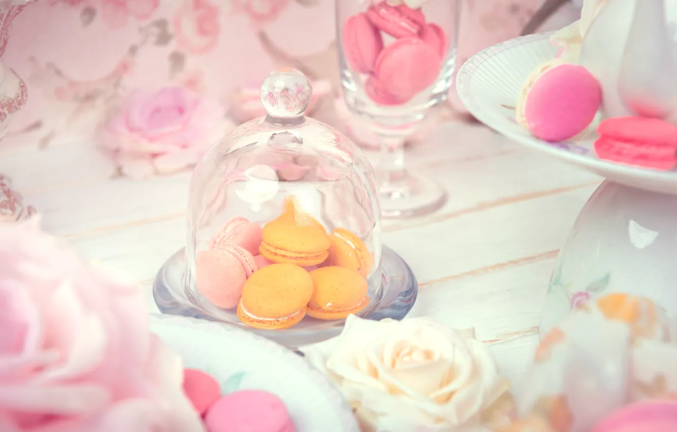 Photo wallpaper flowers, roses, cake, dessert, pink, flowers, sweet, sweet