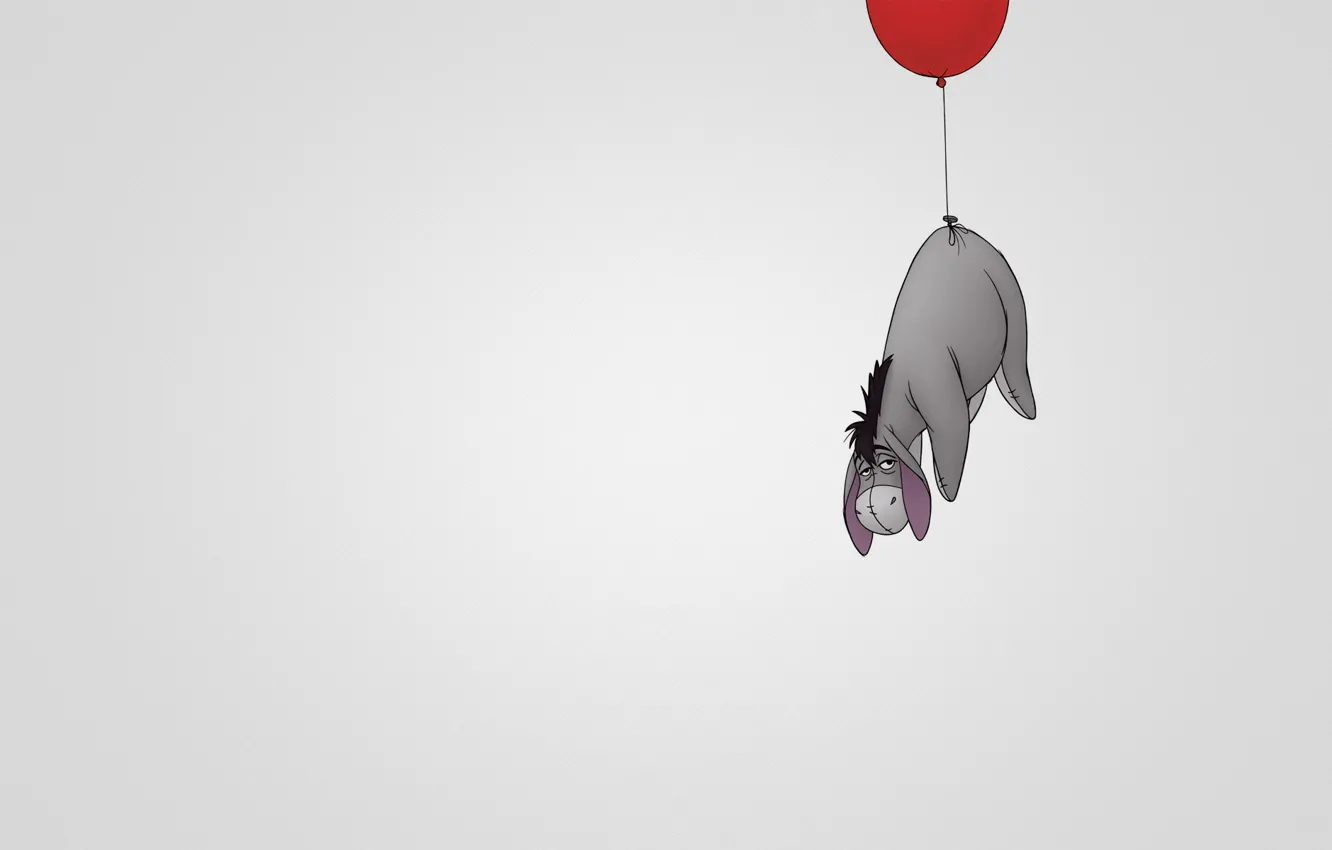 Photo wallpaper red, balls, minimalism, Winnie The Pooh, light background, Eeyore, Winnie-the-Pooh, fly