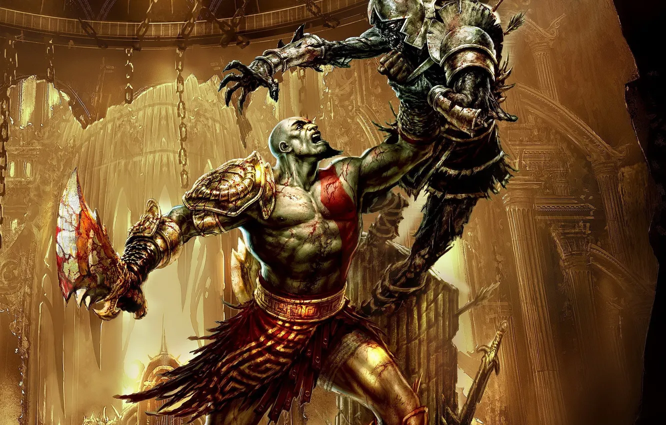 Photo wallpaper sword, god of war, kratos, Kratos, Spartan, spartan warrior