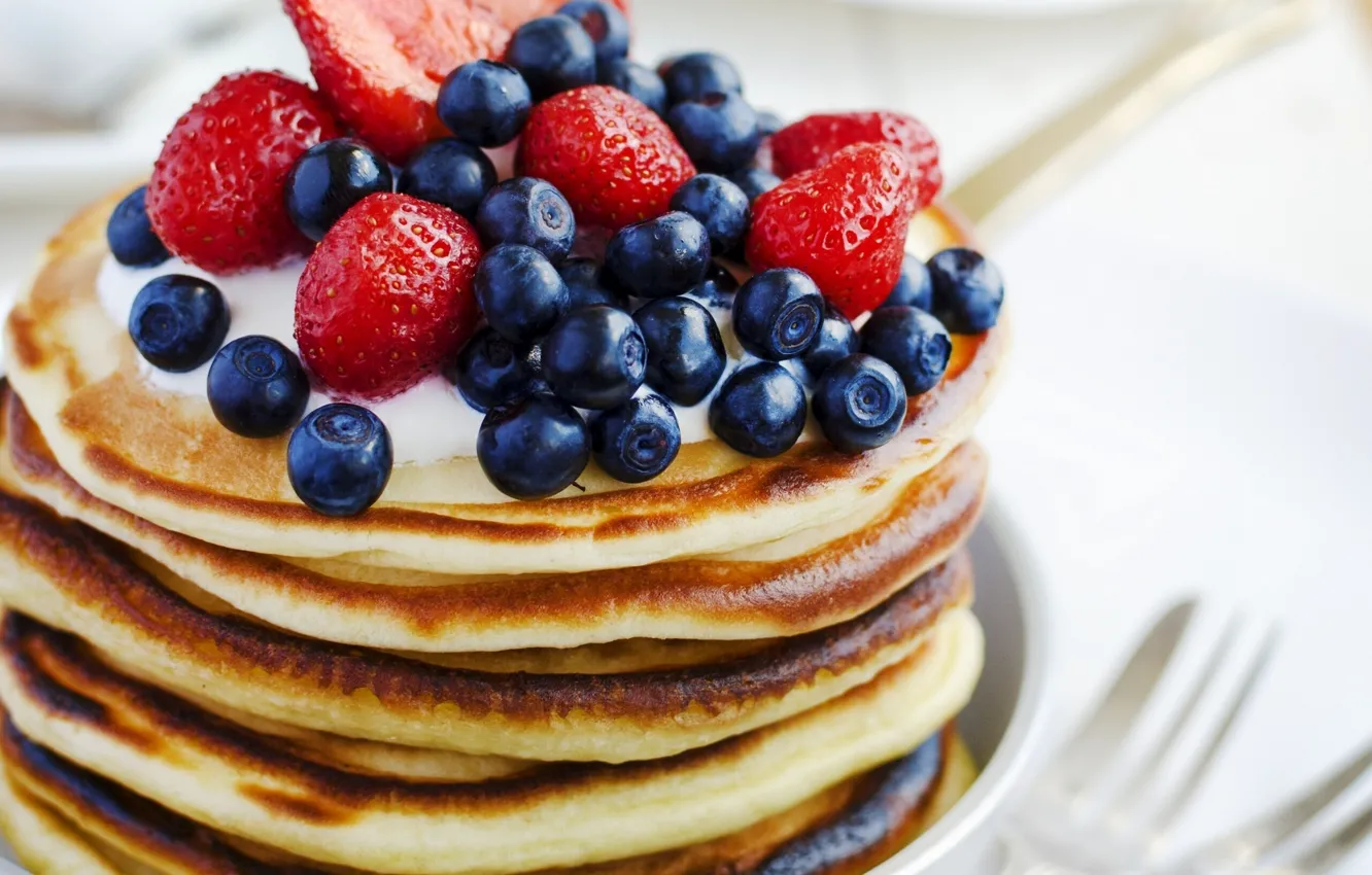 Photo wallpaper berries, blueberries, strawberry, pancakes