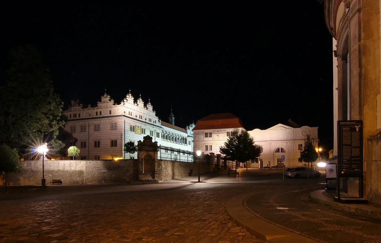 Photo wallpaper night, city, the city, street, home, Czech Republic, lights, street