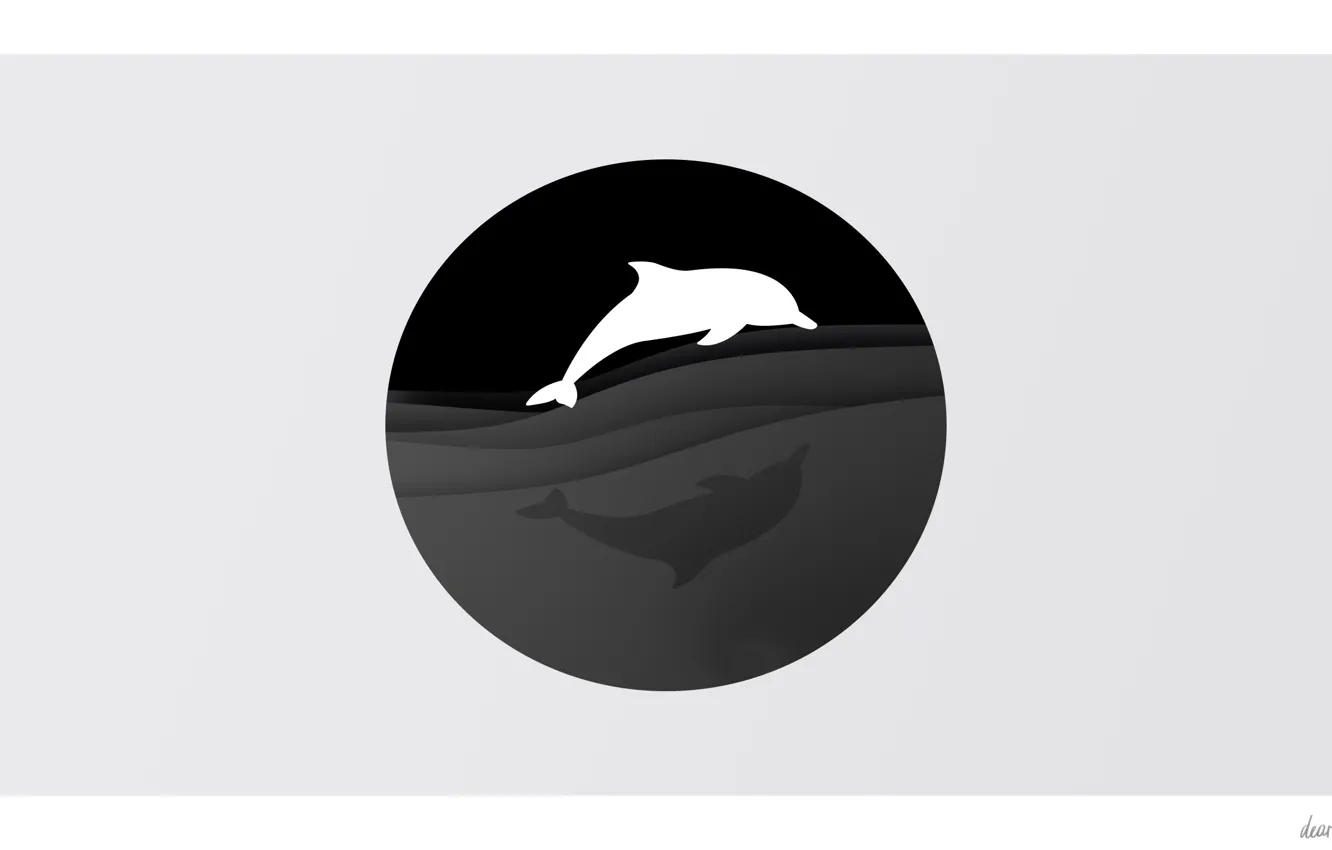 Photo wallpaper sea, wave, night, animal, dolphins, minimalism water, 272 teeth