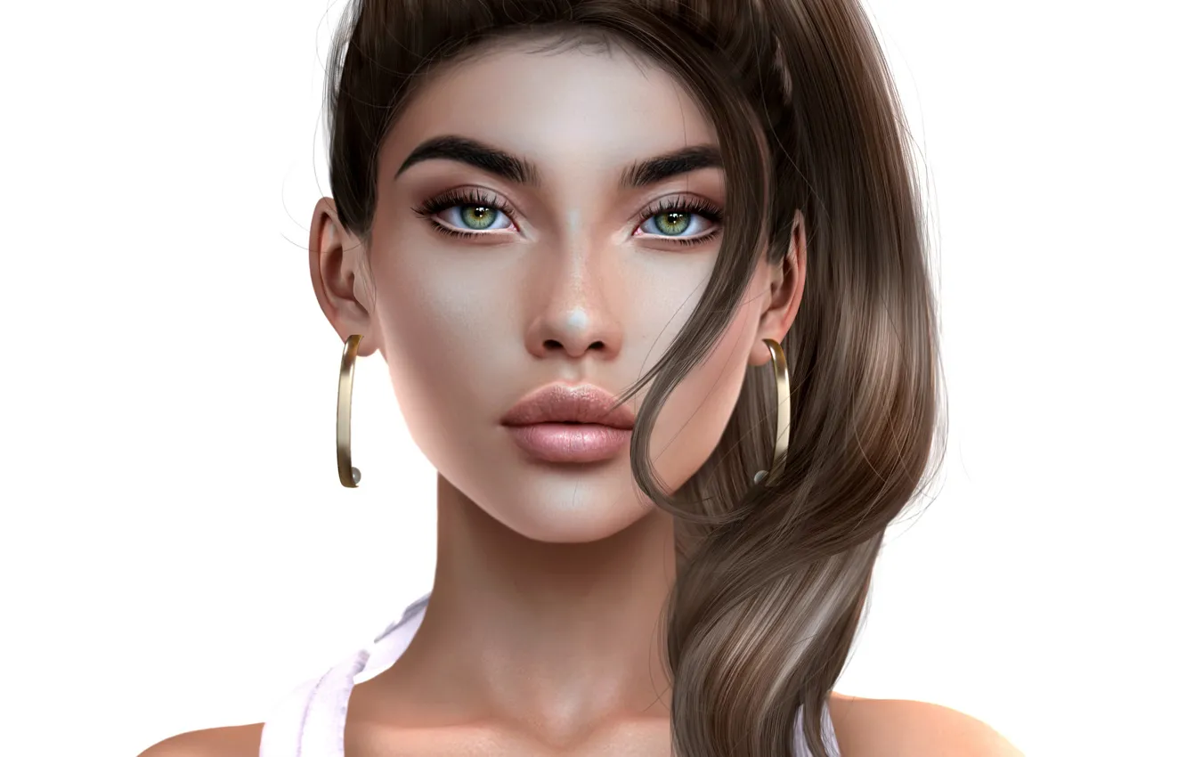 Photo wallpaper girl, earrings, brown hair