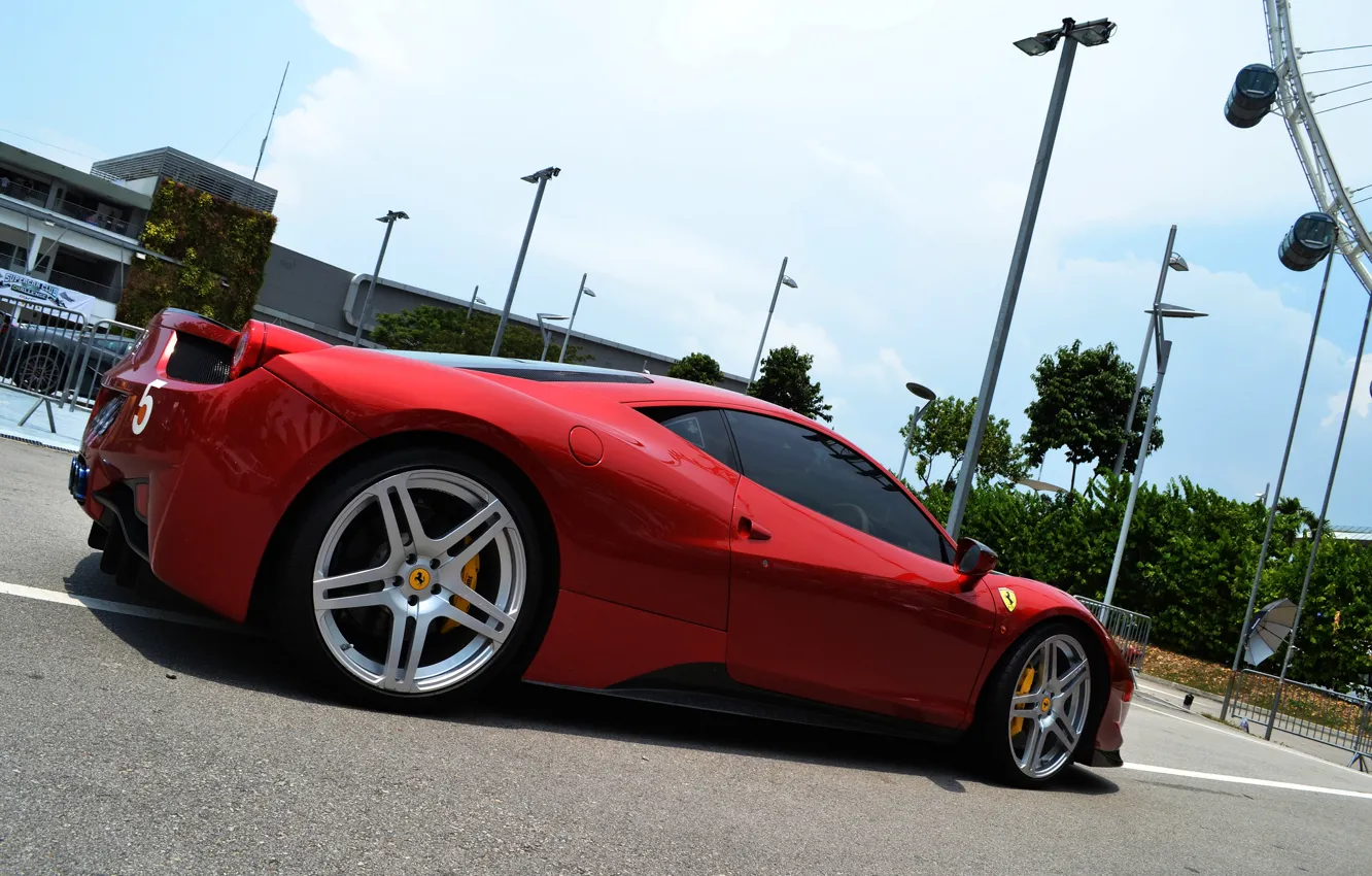 Photo wallpaper the sky, red, grey, the building, lights, Ferrari, silver, red