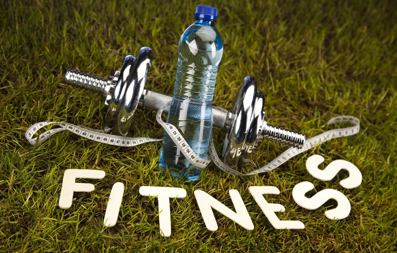 Photo wallpaper water, bottle, fitness, line, dumbbells, fitness