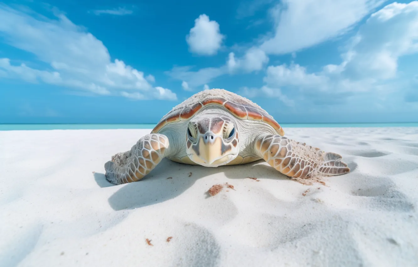 Photo wallpaper turtle, sea turtle, sea, AI art, neural network