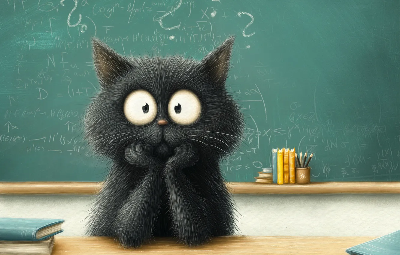 Photo wallpaper cat, cat, look, pose, black, study, Board, question