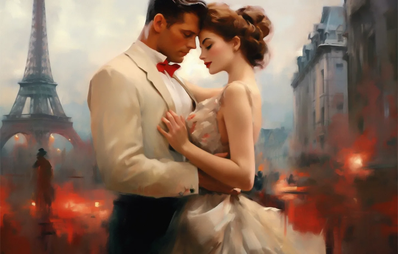 Photo wallpaper girl, love, passion, woman, pair, male, strokes, digital painting