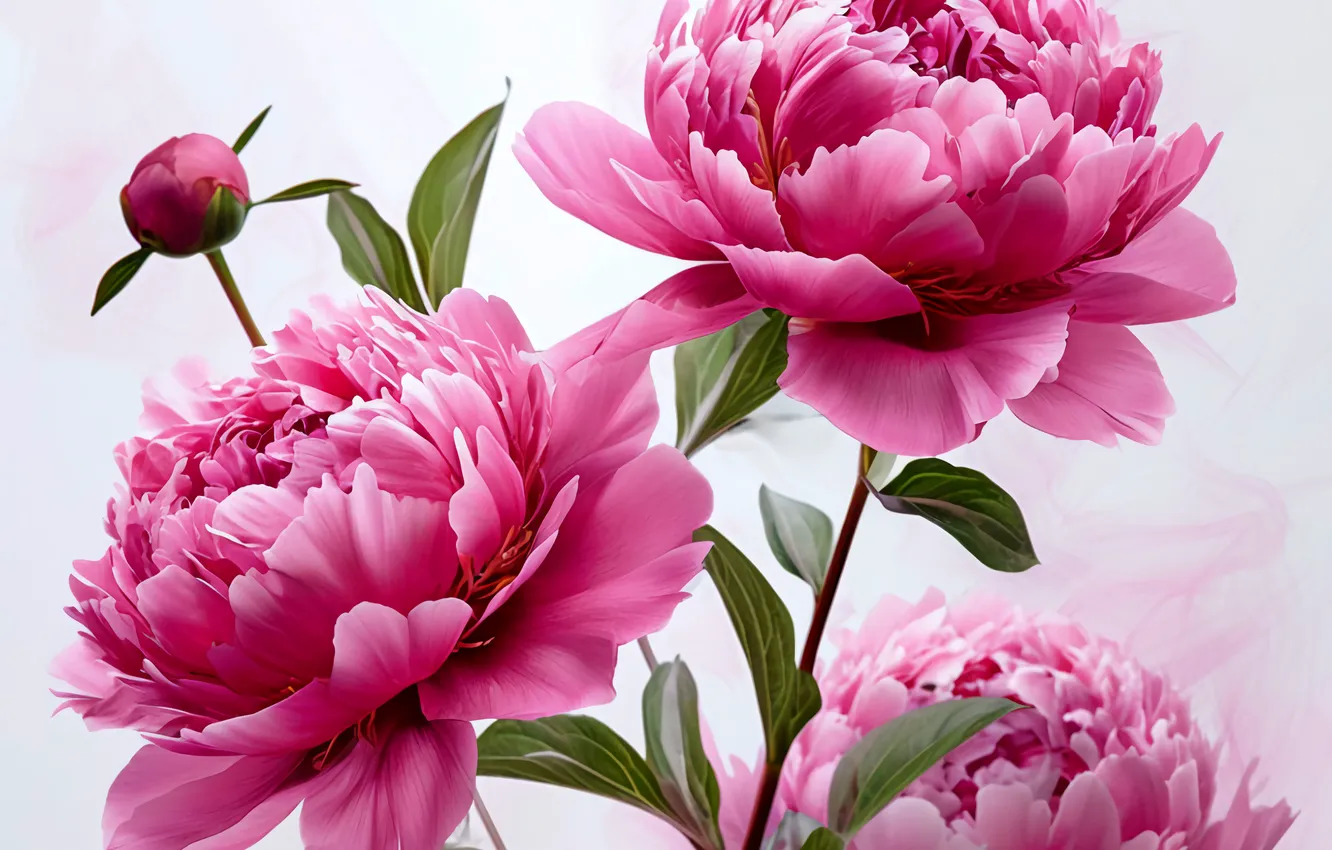 Photo wallpaper flowers, pink, peonies
