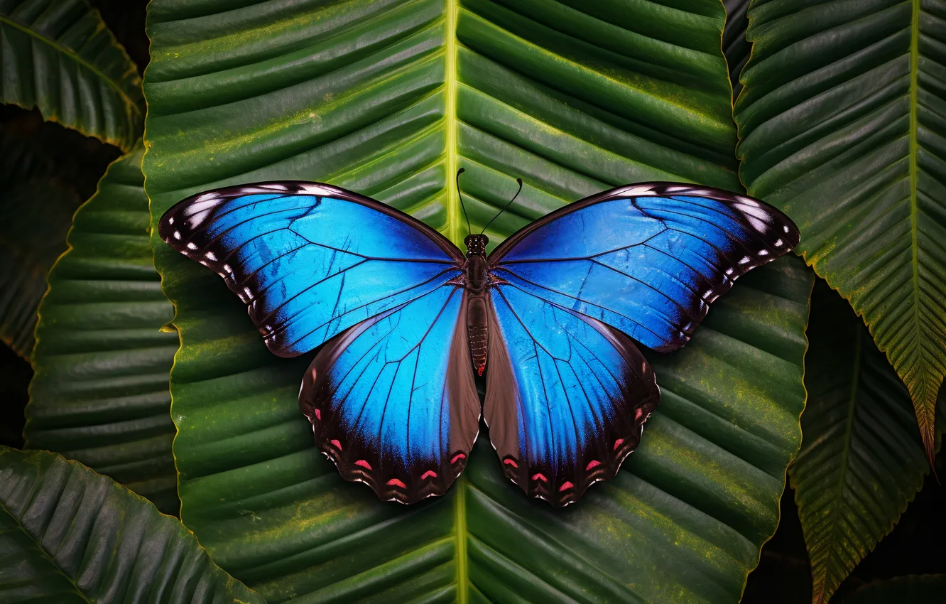 Photo wallpaper leaves, butterfly, digital art, generated by AI