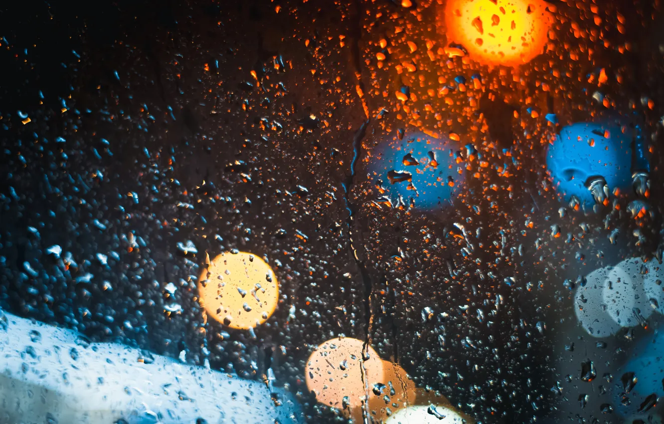 Photo wallpaper glass, drops, night, photo, rain, Wallpaper, street, street