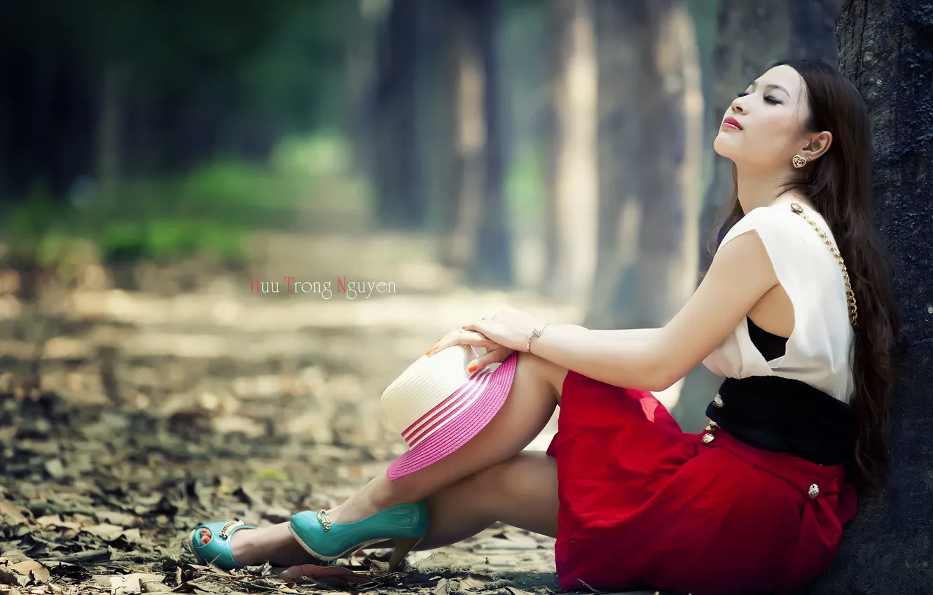 Photo wallpaper girl, hat, Asian