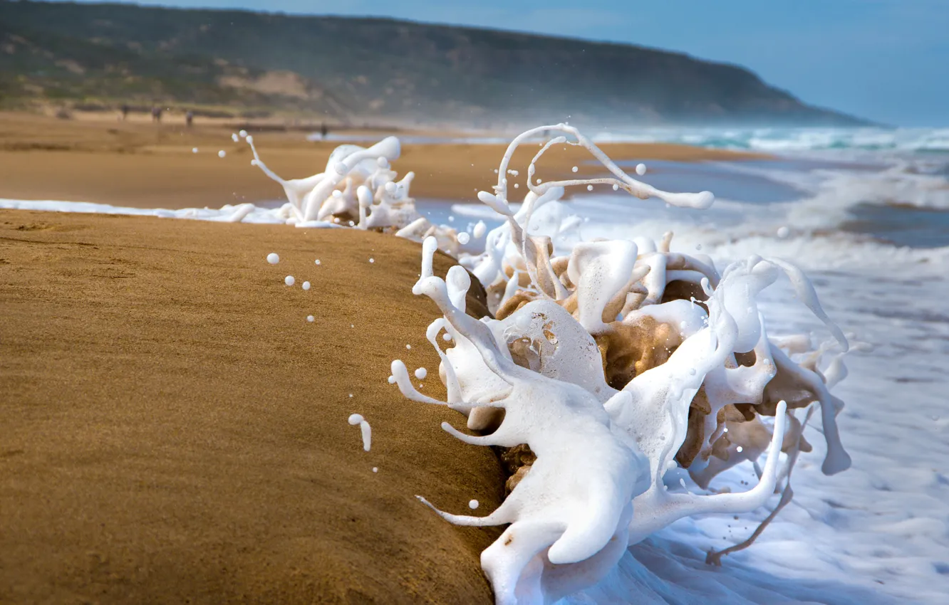 Photo wallpaper sand, sea, wave, beach, foam, squirt, shore