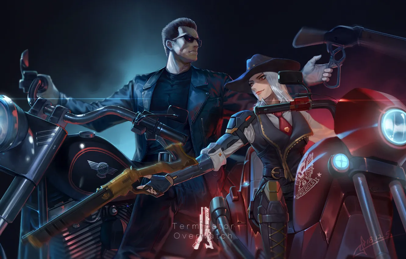 Photo wallpaper girl, fiction, terminator, motorcycle, bike, game, Blizzard, science fiction