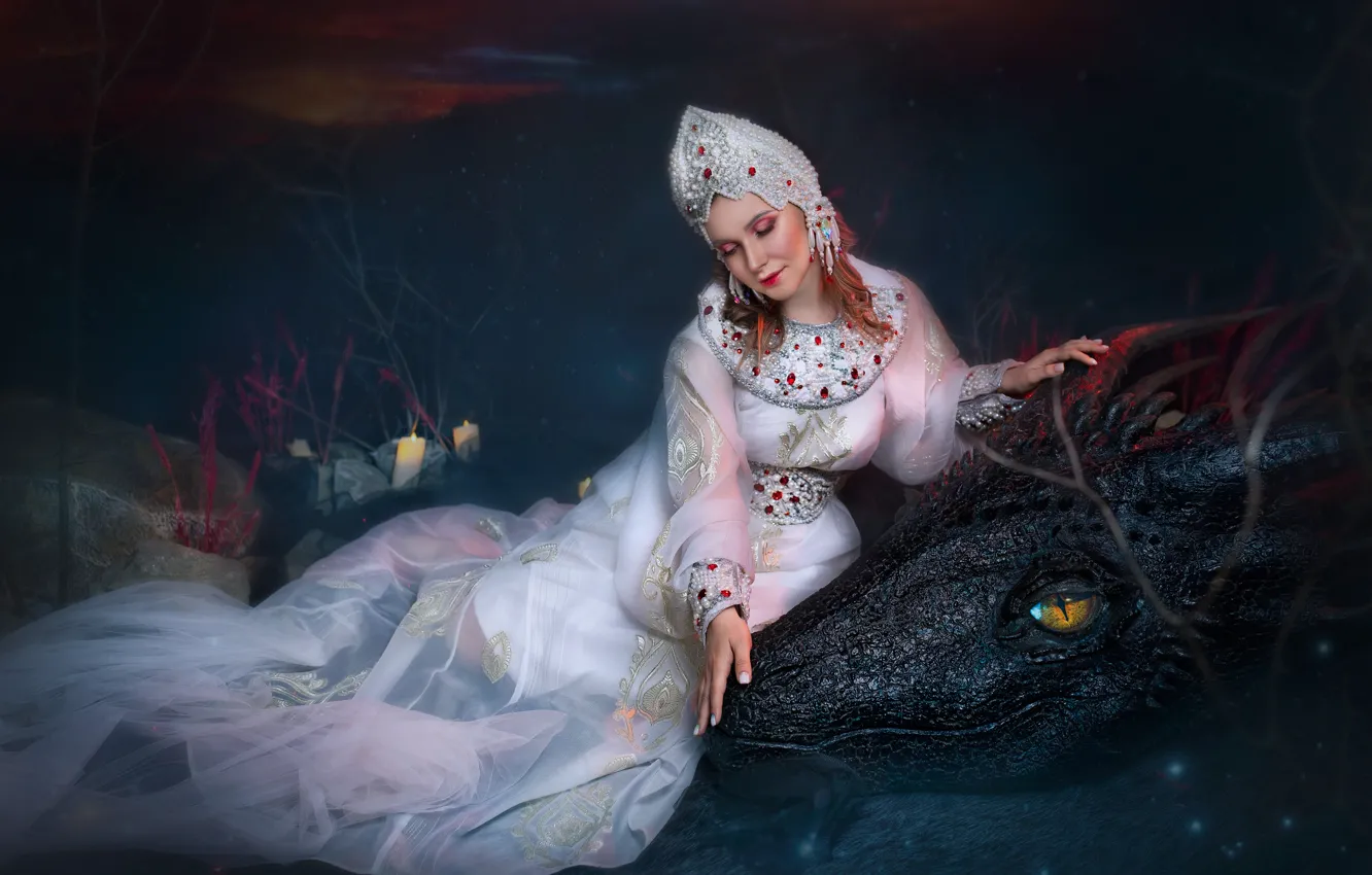 Photo wallpaper girl, dragon, Princess
