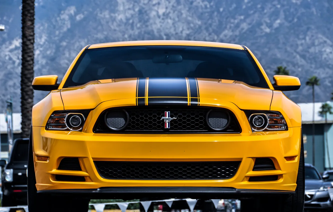 Photo wallpaper Mustang, Ford, Yellow, Boss 302, Yellow, The front