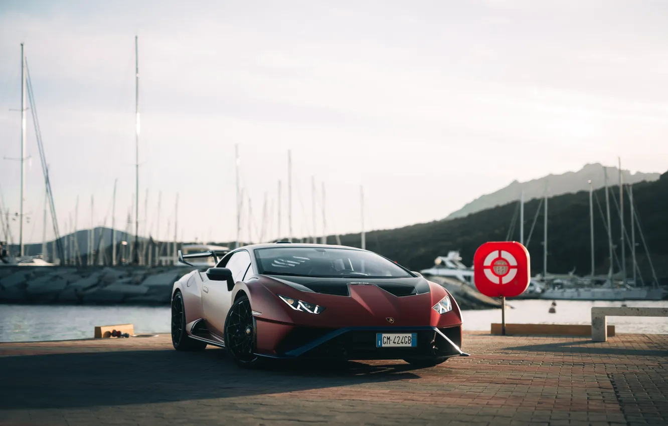 Photo wallpaper car, Lamborghini, front view, Huracan, Lamborghini Huracan STO