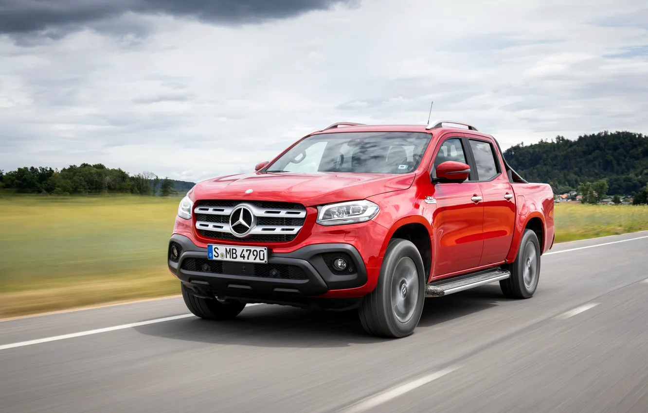 Photo wallpaper red, Mercedes-Benz, highway, pickup, 2018, X-Class