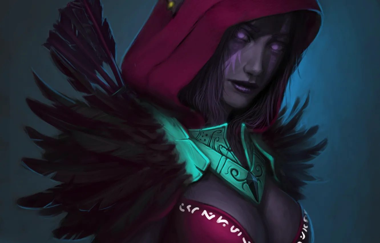 Photo wallpaper feathers, art, hood, World of Warcraft, elf, Night Elf, wow