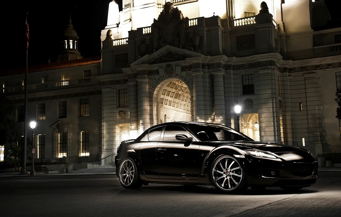 Photo wallpaper light, black, lights, Mazda, black, night, Mazda, RX-8