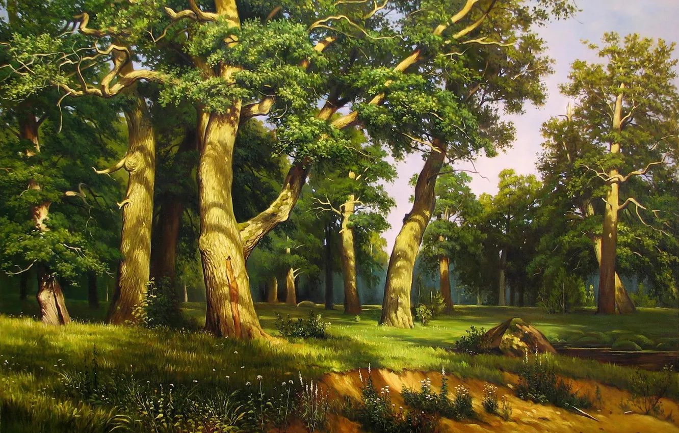 Photo wallpaper forest, picture, painting, painting, forest big