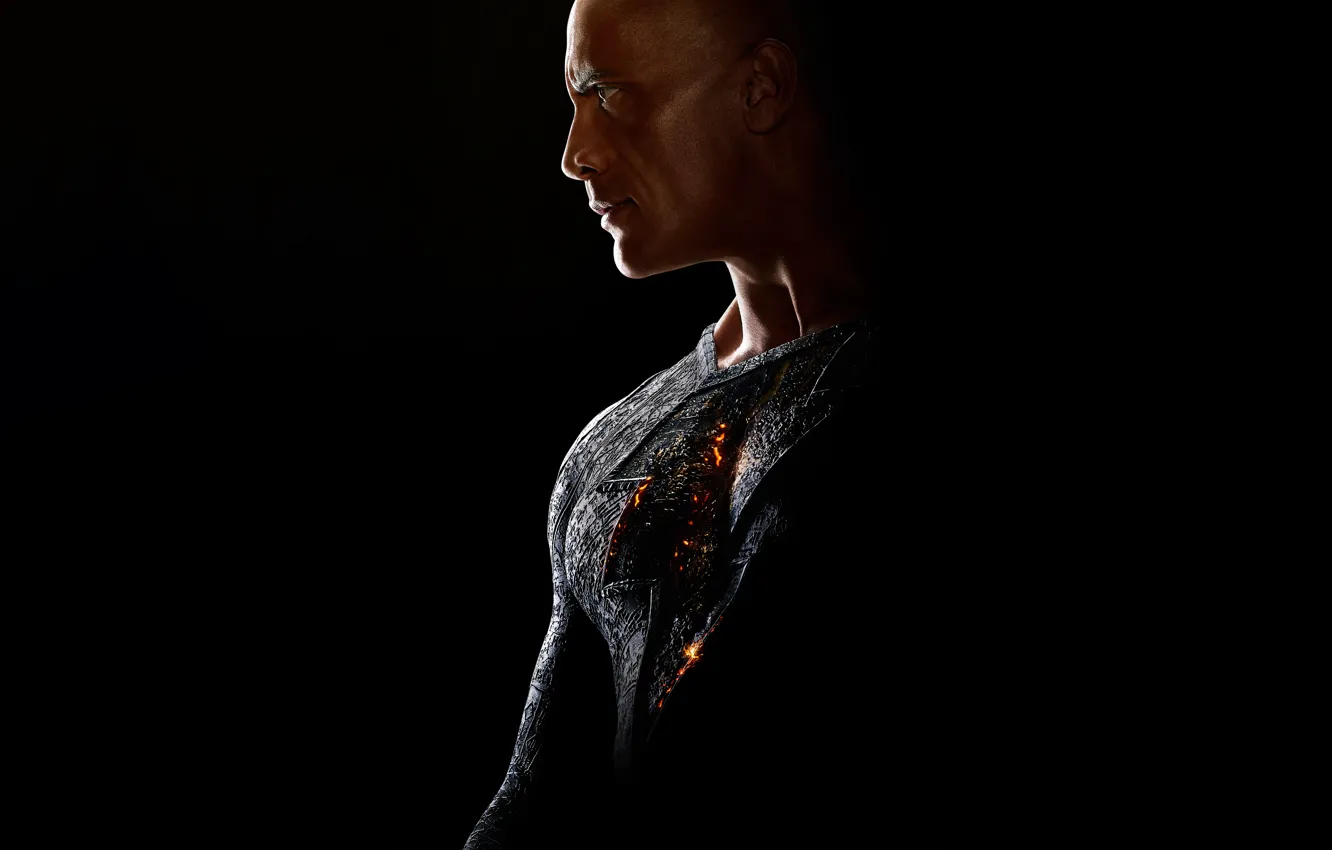 Photo wallpaper rocks, male, black background, side, Dwayne Johnson, Dwayne Johnson, Black Adam, 2022