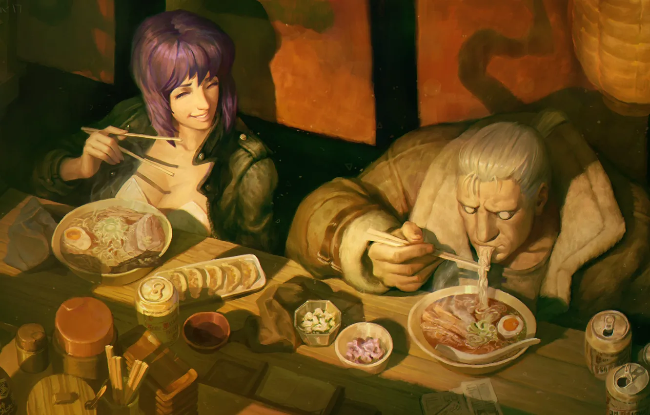 Photo wallpaper anime, art, Ghost in the Shell, The Fireworks Kusanagi, Batou, Major