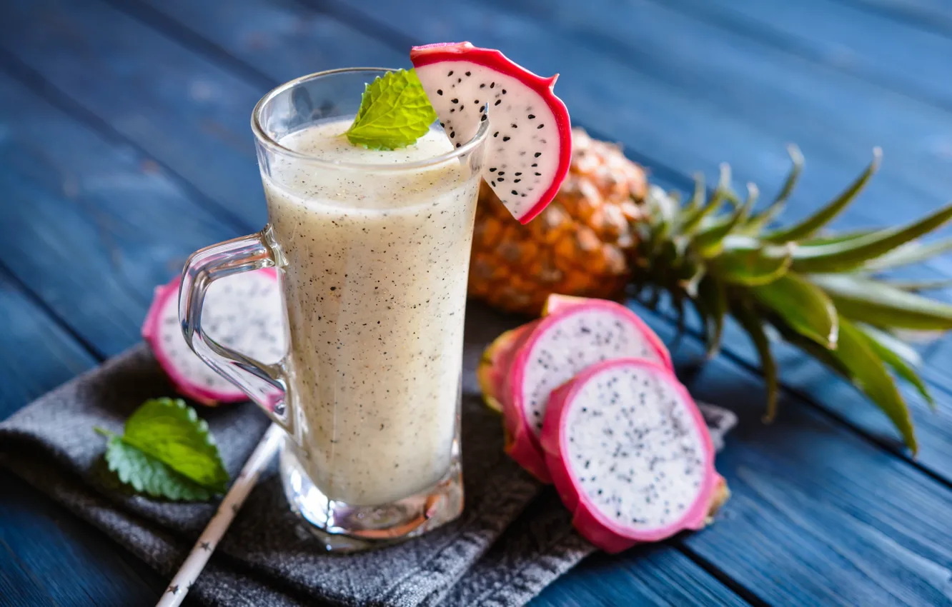 Photo wallpaper drink, pineapple, lychee, smoothies