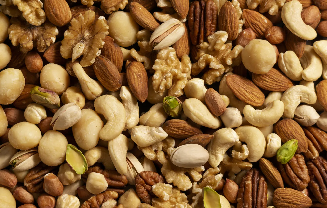 Photo wallpaper nuts, almonds, pistachios, walnut, cashews