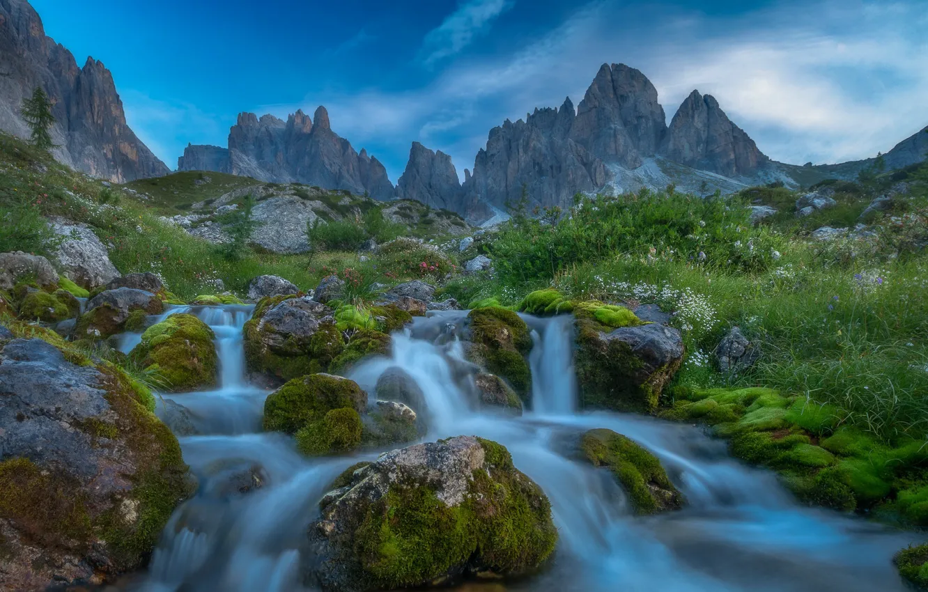 Photo wallpaper nature, rocks, shore, waterfall, stream