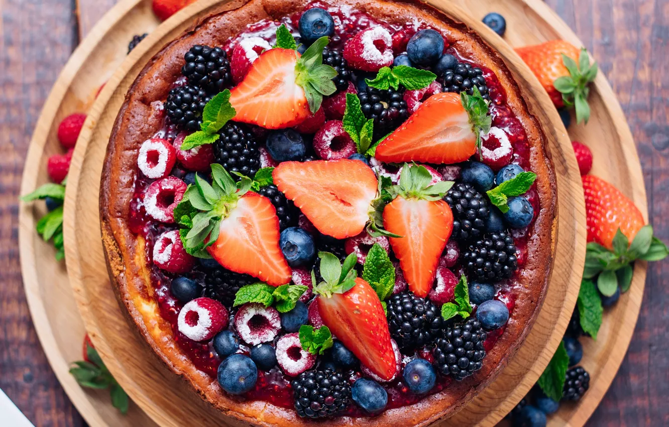 Photo wallpaper berries, raspberry, strawberry, cake, BlackBerry, blueberries, cheesecake