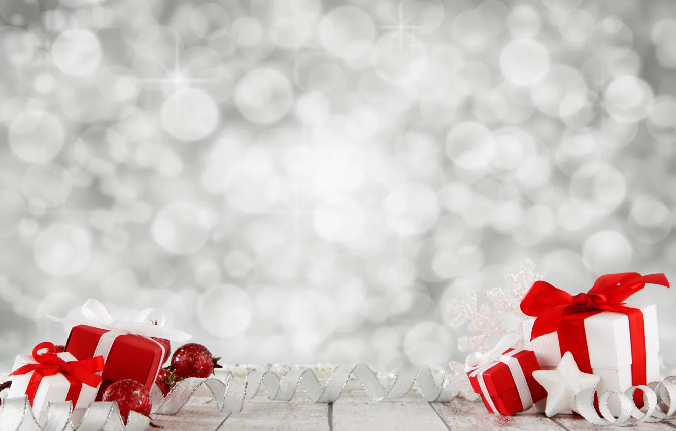 Photo wallpaper stars, decoration, holiday, gift, balls, new year, tape, box