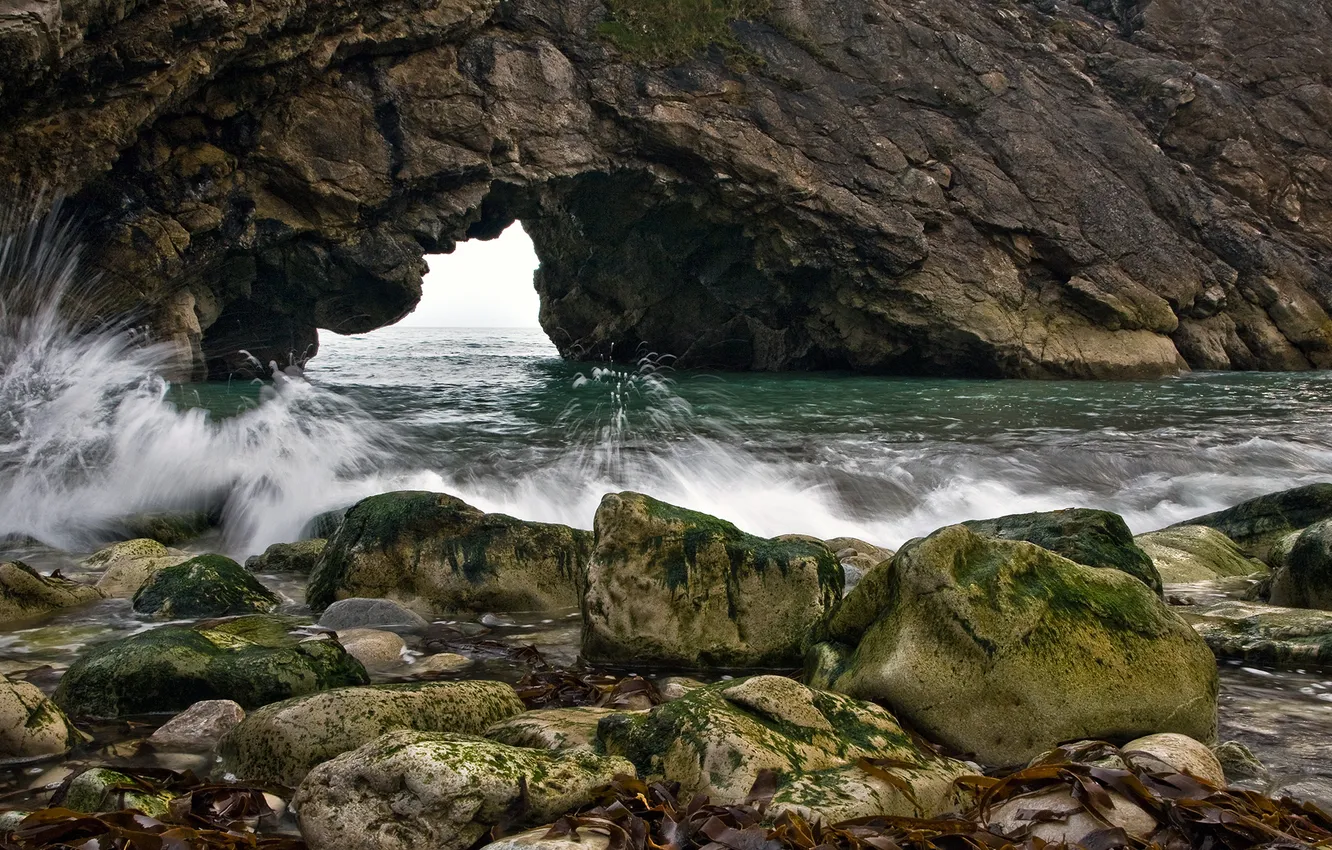 Photo wallpaper stones, rocks, shore, surf