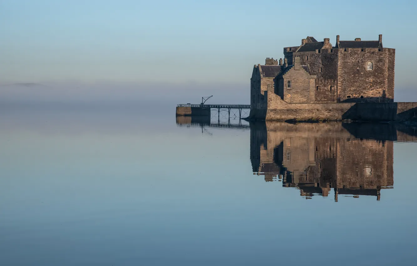 Photo wallpaper Reflections, Castle in Mist, Scottish Castles, Blackness Castle