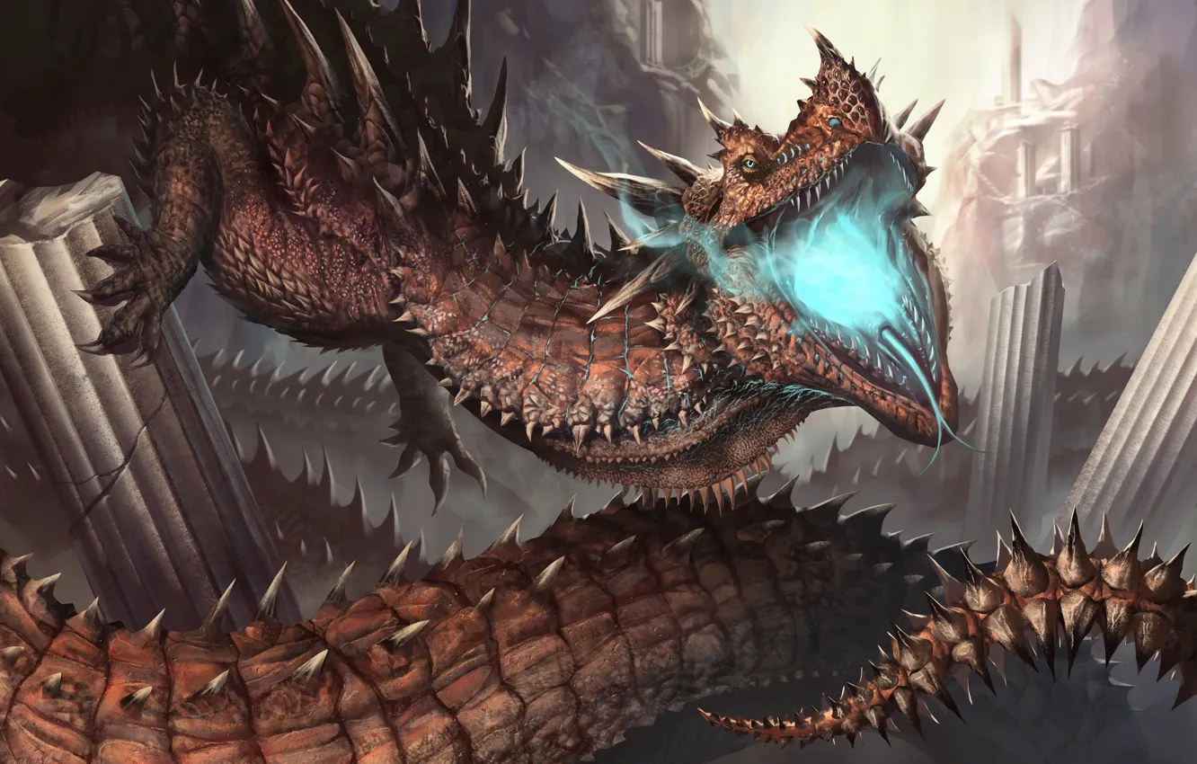 Photo wallpaper look, fiction, dragon, paws, art, mouth, hot