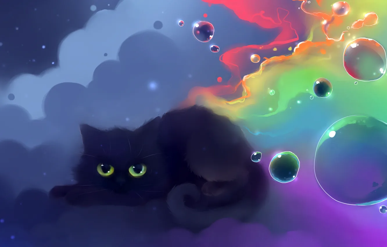 Photo wallpaper cat, color, balls, figure, nyan, artist apofiss