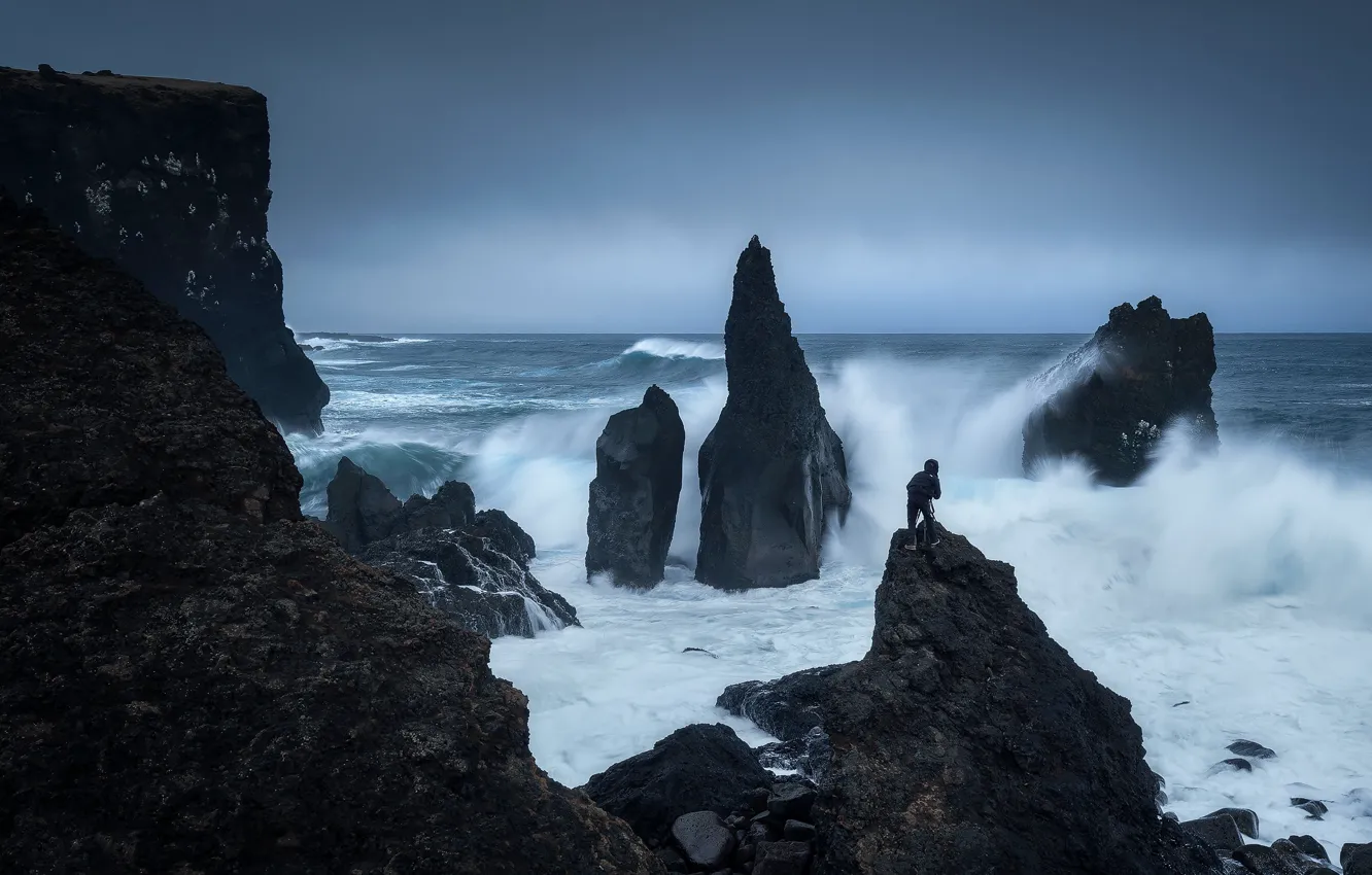 Photo wallpaper sea, rocks, photographer