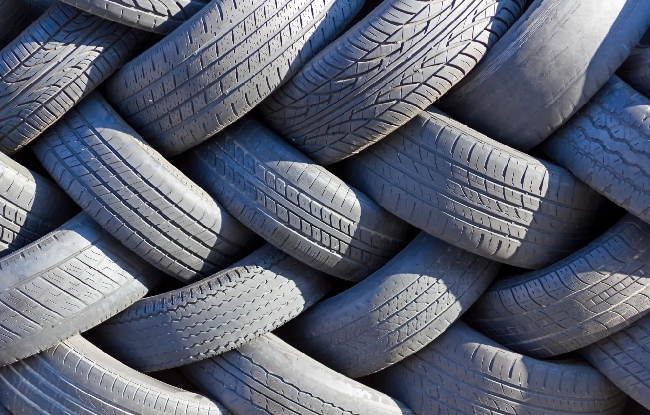 Photo wallpaper tires, rubber, interlaced, Stack