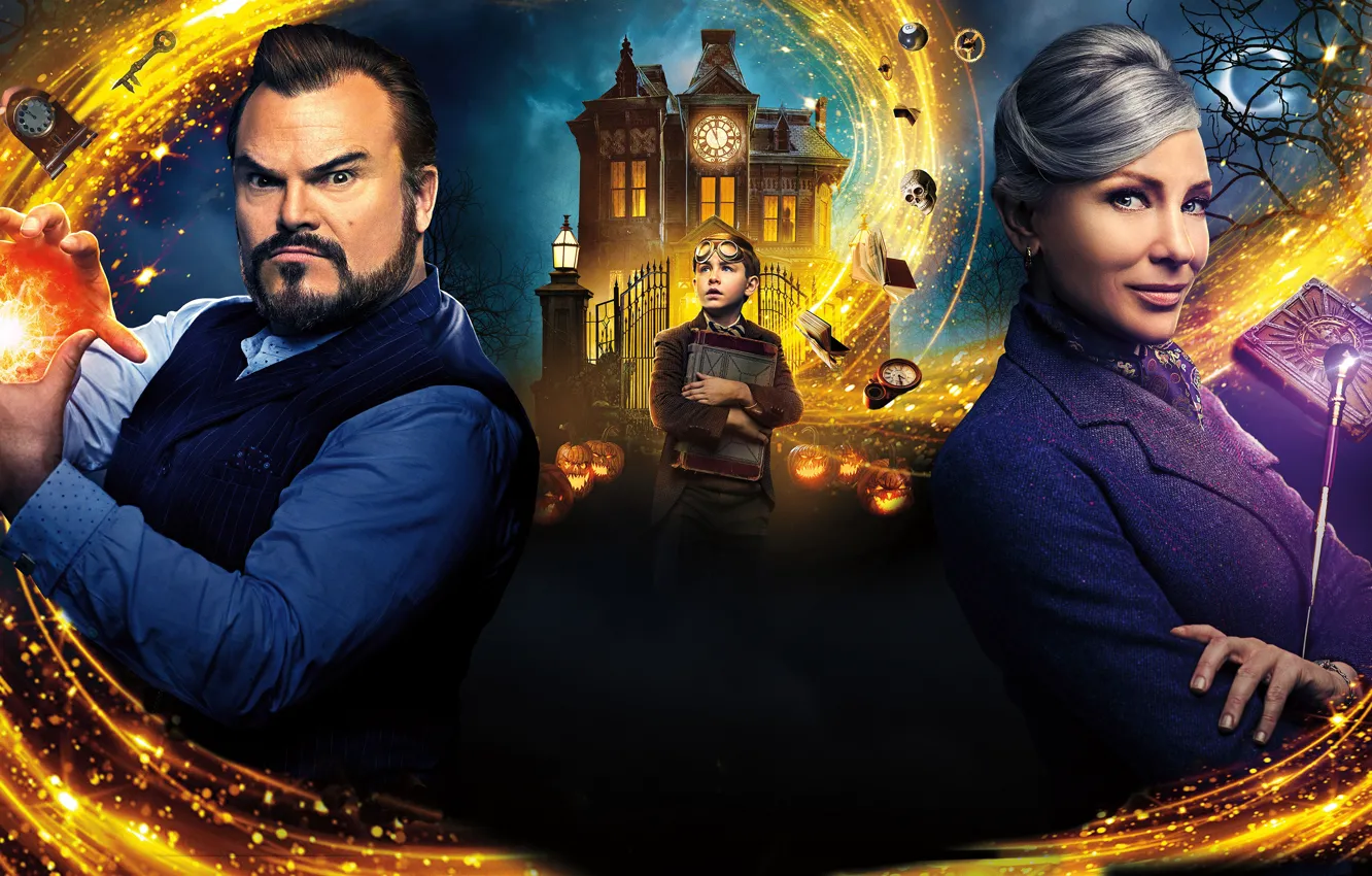 Photo wallpaper night, fiction, magic, the moon, home, boy, fantasy, pumpkin